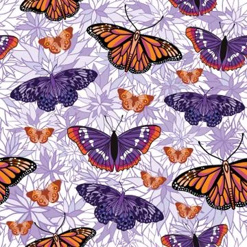 Vector seamless pattern with butterflies Stock Illustration