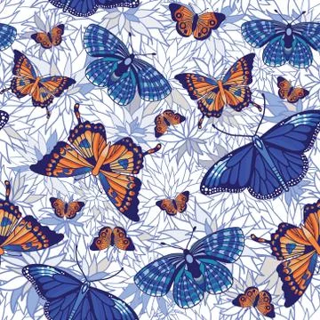 Vector seamless pattern with butterflies Stock Illustration