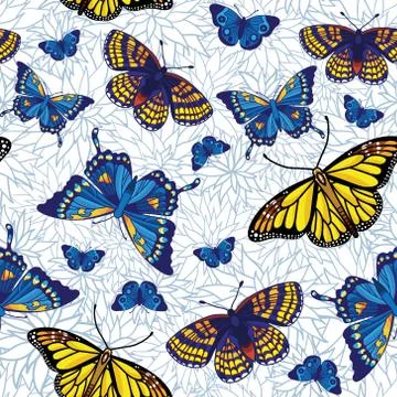 Vector seamless pattern with butterflies Stock Illustration