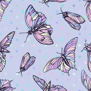Vector seamless pattern with butterflies in soft colors. Stylish graphic texture Stock Illustration