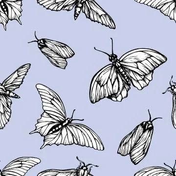 Vector seamless pattern with butterflies. Stylish graphic texture. Repeating Stock Illustration