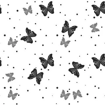 Vector seamless pattern with butterflies. Stylish graphic texture. Monochro.. Stock Illustration