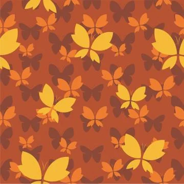 Vector seamless pattern with butterfly on brown background. wallpaper イラスト素材
