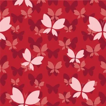 Vector seamless pattern with butterfly on red background. wallpaper Stock Illustration