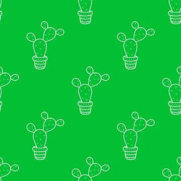 Vector seamless pattern with cacti on a green background. Textile Stock Illustration