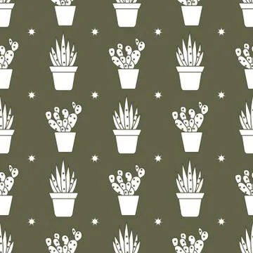 Vector seamless pattern with cactus and succulents 스톡 일러스트