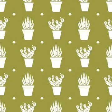 Vector seamless pattern with cactus and succulents 스톡 일러스트
