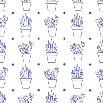 Vector seamless pattern with cactus and succulents Illustrazione stock