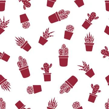 Vector seamless pattern with cactus and succulents 스톡 일러스트