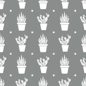 Vector seamless pattern with cactus and succulents Stockillustratie