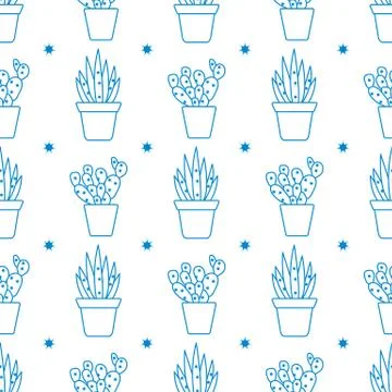 Vector seamless pattern with cactus and succulents Stock Illustration