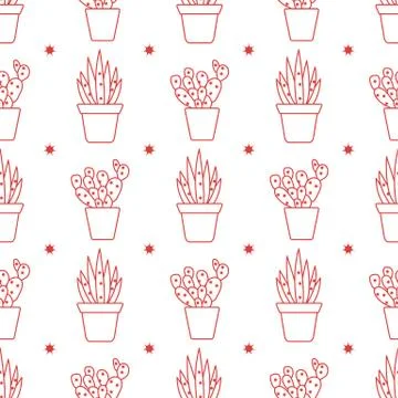 Vector seamless pattern with cactus and succulents Illustrazione stock