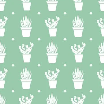 Vector seamless pattern with cactus and succulents イラスト素材