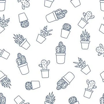 Vector seamless pattern with cactus and succulents Illustrazione stock