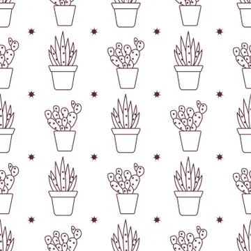 Vector seamless pattern with cactus and succulents Illustrazione stock