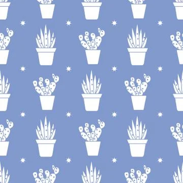 Vector seamless pattern with cactus and succulents Stock Illustration