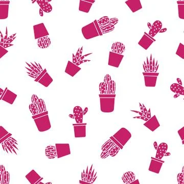 Vector seamless pattern with cactus and succulents Stock Illustration