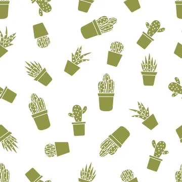 Vector seamless pattern with cactus and succulents Stock Illustration