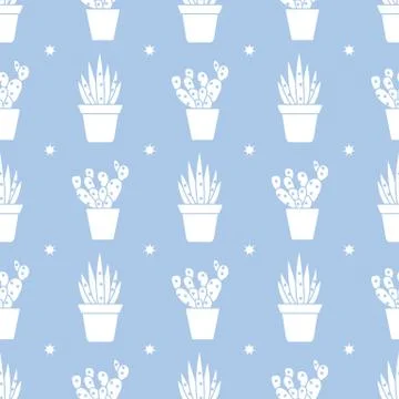 Vector seamless pattern with cactus and succulents Stock Illustration