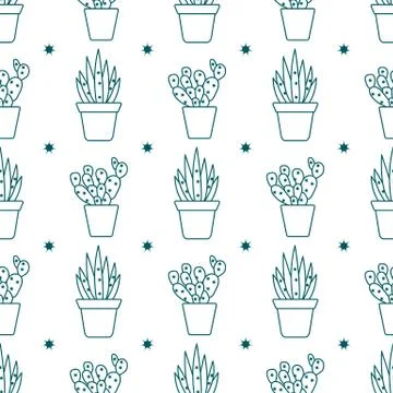 Vector seamless pattern with cactus and succulents イラスト素材