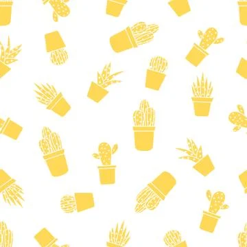 Vector seamless pattern with cactus and succulents Stock Illustration