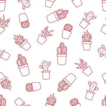 Vector seamless pattern with cactus and succulents Stock Illustration