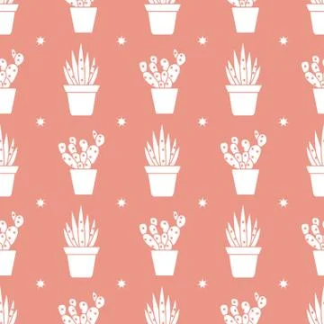 Vector seamless pattern with cactus and succulents 스톡 일러스트