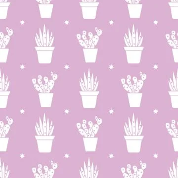 Vector seamless pattern with cactus and succulents Illustrazione stock