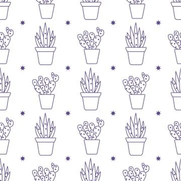 Vector seamless pattern with cactus and succulents イラスト素材