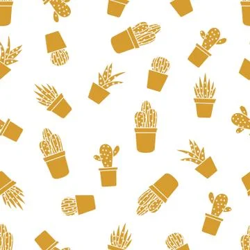 Vector seamless pattern with cactus and succulents Illustrazione stock