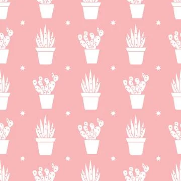 Vector seamless pattern with cactus and succulents Stock Illustration