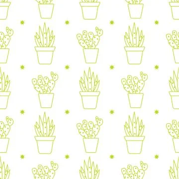 Vector seamless pattern with cactus and succulents Illustrazione stock