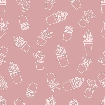 Vector seamless pattern with cactus and succulents Stock Illustration