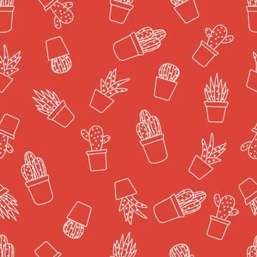 Vector seamless pattern with cactus and succulents Stock Illustration
