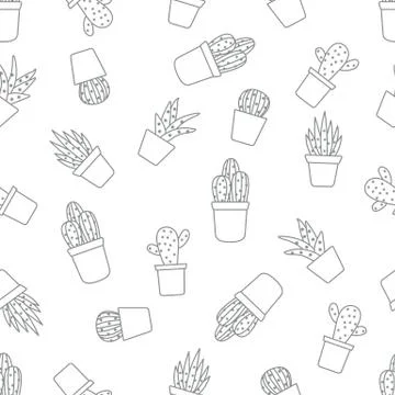 Vector seamless pattern with cactus and succulents 스톡 일러스트