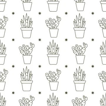 Vector seamless pattern with cactus and succulents 스톡 일러스트