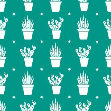 Vector seamless pattern with cactus and succulents Stock Illustration