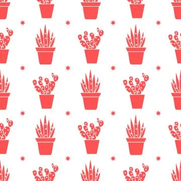 Vector seamless pattern with cactus and succulents 스톡 일러스트