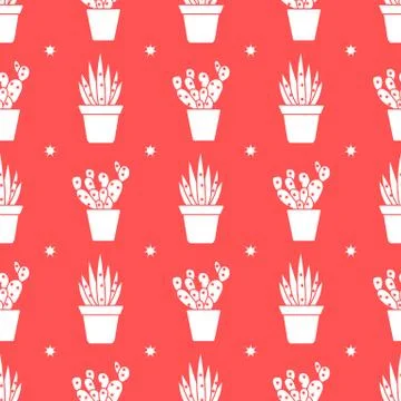 Vector seamless pattern with cactus and succulents Stock Illustration
