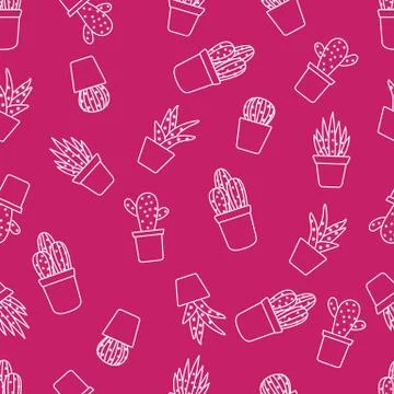 Vector seamless pattern with cactus and succulents 스톡 일러스트