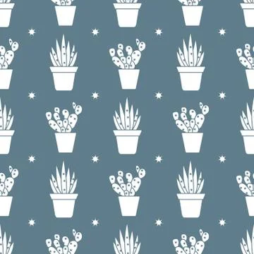 Vector seamless pattern with cactus and succulents Illustrazione stock