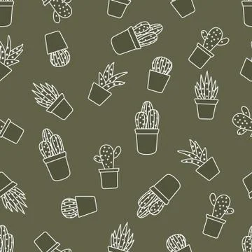 Vector seamless pattern with cactus and succulents Illustrazione stock