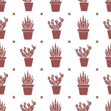 Vector seamless pattern with cactus and succulents Stock Illustration
