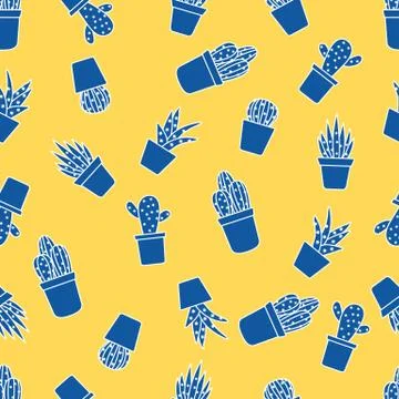 Vector seamless pattern with cactus and succulents 스톡 일러스트
