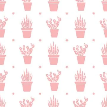 Vector seamless pattern with cactus and succulents Stock Illustration
