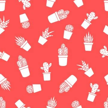 Vector seamless pattern with cactus and succulents イラスト素材