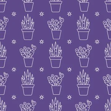 Vector seamless pattern with cactus and succulents Illustrazione stock