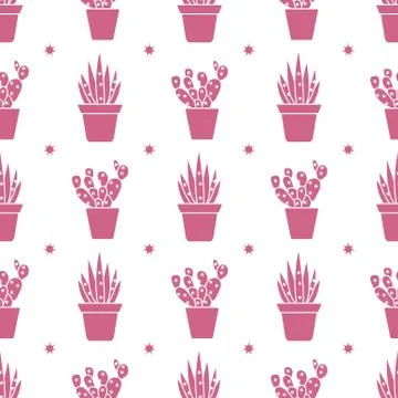 Vector seamless pattern with cactus and succulents Illustrazione stock