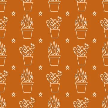 Vector seamless pattern with cactus and succulents Illustrazione stock