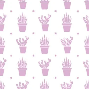 Vector seamless pattern with cactus and succulents 스톡 일러스트